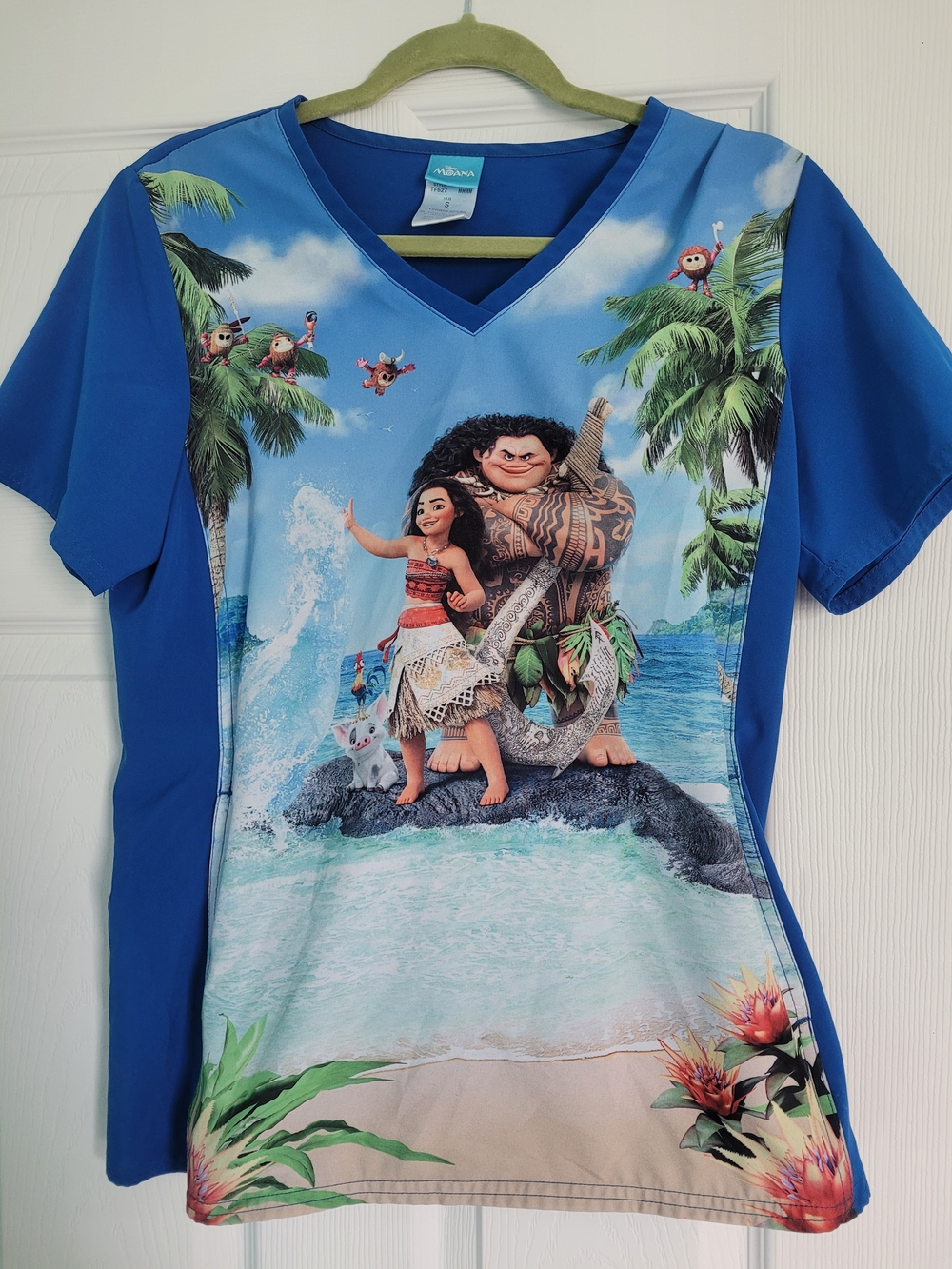 Disney Blue Moana & Maui Scrub Top